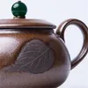 210ml Retro Handmade Coarse Ceramic Teapot Leaf Embossment Art Kung Fu Tea Master Pots Household Teakettle Teaset Gift Packaging