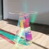 Dispositivo laterale acrilico Nordico Designer rotondo colorato arcobaleno chiaro acrilico arte iridescente tavolino da caffè mobili