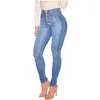 Frauen Jeans Skinny Colombian für Frauen 2024 hohe Taille Stretch 5 -Knopf -Druckauftaschen Mode blau