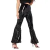 Pantalon féminin Femme Perfection de fête de nuit Pantalon long Sexy Fashion Sexy Sequin See-Through Elastic haute taille fine camené ourlet