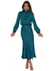 Högklassig satin långärmad lös passande klänning elegant kvinnor kväll vintage kläder y2k mode streetwear 240408