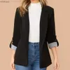 Ternos femininos Blazers Autumn Mulheres Blazer bolsos de lapela de manga roll-up listras de retalhos de retalhos de retalhos de botão único temperamento de cor sólida