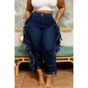 Plus size dagelijkse jeans denim fringe asymmetrische taille vracht jeans met zakvestidos para mujer 240315