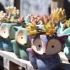 4pc/set Cute Little Fox Ceramic Succulent Flower Pot Suitable for Ground and Table Placement Pottery Basin Garden Decoration