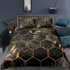 Ensemble de litière géométrique douce King Queen size Modèle en nid d'abeille 3D Couvercle de couette imprimée avec taies d'oreiller chambre décorative