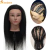 Cabeza de maniquí africano con cabello real Afro Heads Professional Testing Training Traint Barber Hairdressing Herramientas pelucas