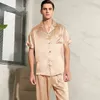 Birdsky 1set Men Pyjamas Pijamas Pajama PJ Set Men Nightwear Sleeve Sleeve Sleewear 19mm 100% Mulberry Silk Satin Solid S-332 240326