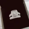 Vecalon 188pcs Topaz Simuliertes Diamant CZ 14KT Weißgold gefüllt 3-in-1-Verlobungs-Ehering-Ring-Set für Frauen SZ 5-11330Q
