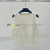 Summer Hollow Knit Vest Designer Sequin Fringe Knitted Camisole Women Knits Tee Crew Neck Solid Color Knit Tops Casual Knit T Shirt