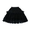 Skirts Womens 1950s Elastic Waist Petticoat Crinoline 2 Hoop Layer Ruffled Lace Short Half Slip Underskirt For Cosplay Party