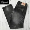 Jeans masculin MBBCAR Black 14oz Selvedge Denim Pantalon à jambe droite pour hommes Slim Fit Washed Vintage Disted Panters Mens Ripped