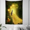 Natural Forest Tapestry Landscape Dream House and Peacock Printing Wall Tapestry Billig hippy vägg hängande bohemisk väggmålning dekorat