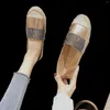 Casual Shoes Fisherman Women 2024 Tjocksoled Plat-Bottomed Bright Diamond Linen Loafers Large Size Single