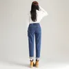 Jeans pour femmes femmes thermiques harem chaud peluche haute taille stretch vintage bleu hiver street streetwear pantalon droit pantalon filles pantalon