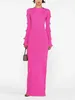 Casual Dresses Women Long Sleeve Rose Red O Neck Hollow Bow Party Club Evening Bodycon Bandage Backless Split Maxi Dress 2024 Summer