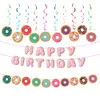 Papier Donut wachsen Kuchen -Topper Glitzer Gold Zwei süßer Cupcake Topper Alles Gute zum Geburtstag Pull FLOW Banner Spirale Hanging