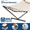 Hamacs Lit suspendu avec support comprenant 55 x 79 pouces de grande capacité de hamac 450 lb avec canne à propagation du bois dur et corde en nylon utilisée pour la terrasse extérieure