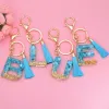 New Blue Stone 26 Latin Alphabet Pendent Keychain With Tassel for Women Resin Keyrings Charms Girl Bag Ornamant Accessories