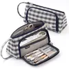 Arrangör Stationery Case Lattice Big Capacity Pencil Pouch British Style Handhold Pen Bag Gift for School Teen Girl Boy Plaid