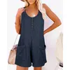 Femmes sans manches combinaisons de sauts d'été Vintage Solide grande poche short lâche Roupers Femme Casual One Piece Tenfit Vêtements 240410