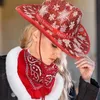 Weihnachtsfeier Weihnachten Luminöser Cowboyhut Western Red Filzhüte breites Rand Cowgirl für Frauen Männer fallen 240410