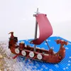 MOC Medieval Military Wars Trireme Battleship Viking Longship Blocks establece figuras de sodiers Toy de velero para niños