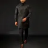 Kaunda Mens Suits Kaftan Outfits Round Hals gestreifter Druck langärmeliger afrikanischer ethnischer Stil Herren Sets Traditionelle Kleidung 240407