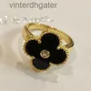 High End Vancefe Brand Women Designer Rings High Version v Golden Elegant Four Leaf Grass Ring Female S925 Silver Natural Designer Jewelry with Logo