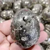 Dekorativa figurer 1st Natural Pyrite Beautiful Chalcopyrite Quartz Crystal Egg Polering Stone Healing and Minerals