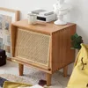Nordic wood bedside table with Breathable sliding rattan door portable wood tea tables storage Nightstand 45x35x50cm