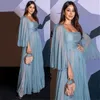 Runway Dresses Chiffon A Line Dusty Blue Celebrity Dress Simple Puff Longeheals Axless Golvlängd Formell anpassad storlek YW70