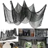 HOT SALES!!! Black Halloween Creepy Gauze Large Grid Yarn Cloth Door House Decor Gothic Props Halloween Party Decoration