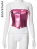 Serbatoi da donna Boofeenaa Metallic Shiny PU in pelle per cuoio bustier corset tops womans sexy club abbigliamento tubo di bendaggio abiti estivi donne 2024