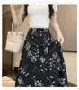 Röcke Frauen gedruckt florale Chiffon Elastizität High Taille Female Mode unregelmäßige MIDI Eine Linie mit Linning