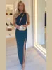 Urban Sexy Dresses Elegant One Shoulder Maxi Dress for Women Cut Out Ruched Slit BodyCon Dresses 2024 Summer Sexy Prom Party Evening Outfits 240410