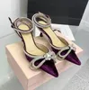Mach Satin Bow Slingbacks Pumps Crystal Chaussures de soirée Embellies 65 mm Talons Sandals Femmes chaton Talan des créateurs de luxe