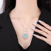 Pendant Necklaces EYIKA Water Drop Paraiba Tourmaline Palm Leaf Necklace For Women Green Fusion Stone Cocktail Party Fine Jewelry Gift