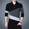 Men's Polos Male Clothes Slim Fit T Polo Shirts For Men Spliced Tight Tops Big Size Black Oversize Winter Harajuku Fashion Y2k Full Sleeve A