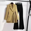 Women's Suits Blazers Women's Casual Blazer Jacket Matching Set Korean Elegant Spring Autumn Chic Suit Coat+Split Black Pants Two-piece Female Clothes C240410