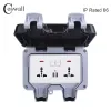 Coswall IP66 Weather Weather Water Water Water Box Wall Socket 13A Double Universal / UK Switchled Outlet con puerto de carga USB