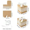 20pcs Lace Bow Candy Box Flower Kraft Paper Baby Shower Dragee Baptism Birthday Wedding Gift Box Mini Single Cake Box Packaging