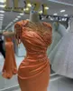 Party Dresses 2024 Elegant Long Orange Mermaid Satin Evening For Women Classy Pearls Beaded Formal Wedding Guest Prom Gowns