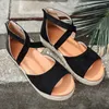 Sandaler Kvinnor Summer Fashion Romanesque Woman Flats Straw Rope Woven Fish-Mouth Platform Shoes Plus Size 41 42 43