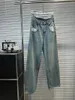 Damesjeans 2024 Fashion Blue Pocket Letter Design Denim broek Trendy vrouwelijke los rechte jean broek