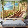 Balcony City Castle Hill Green Plant Paysage Prince Tapestry Mur hippie pas cher accroché Bohemian Wall tapisseries