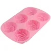 Siliconen 6 gaten bloem rozen cake ijs chocolade mal soap 3d cupcake bakware bakgerecht veer cake pan muffin mal