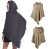 Women Winter Knitted Hooded Poncho Cape Solid Color Crochet Fringed Tassel Shawl Wrap Oversized Pullover Cloak Sweater