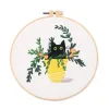 Flower Black Cat Pattern Embroidery Set Needlework Tools Printed Beginner DIY Embroidery Round Cross Stitch Kit Sewing Craft Kit