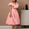 Plus Size Summer Fashionable And Elegant Solid Color Ruffle Edge Banquet Mid Length Large Swing Dress WomenS 240410