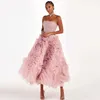 Urban Sexy Dresses Lakshmigown Pink Prom Dresses Sleeveless Tiered Ruffles Tulle A-Line Evening Gown Pleat Ruched Tea-Length Womens Formal Dress 24410